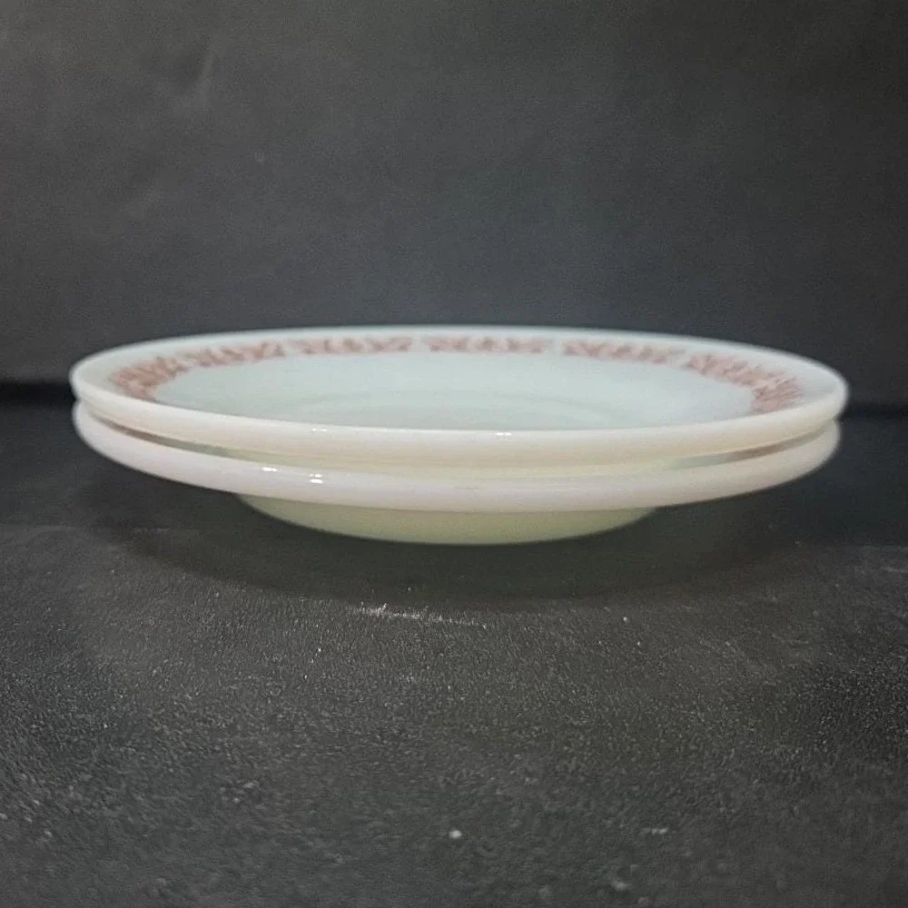 Anchor Hocking Milk Glass Salad Plates #947, Set of 2 Copper Filigree Dinnerware